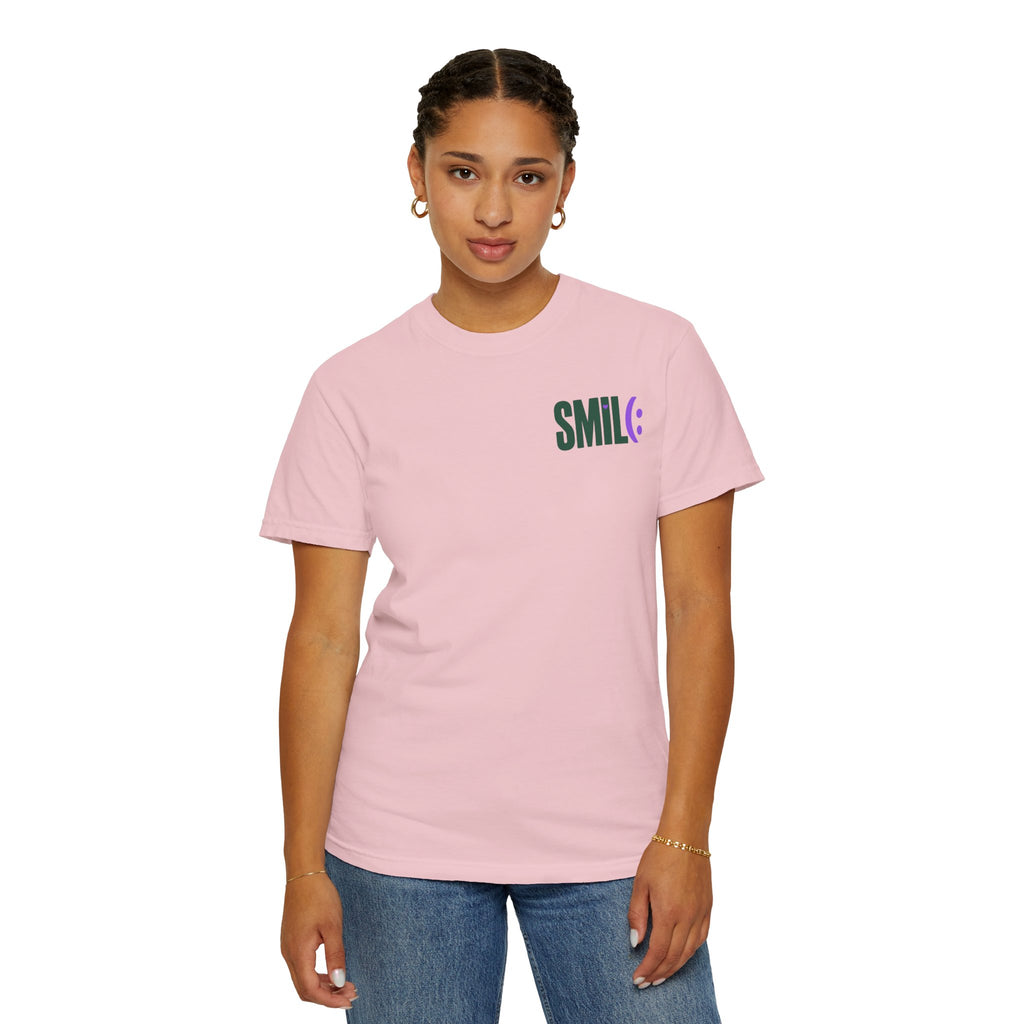 SMIL(: IT’S FREE. Green & Purple Front-and-Back Garment-Dyed Tee