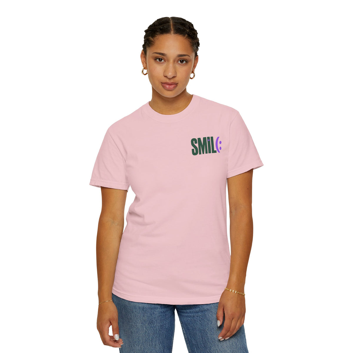 SMIL(: IT’S FREE. Green & Purple Front-and-Back Garment-Dyed Tee