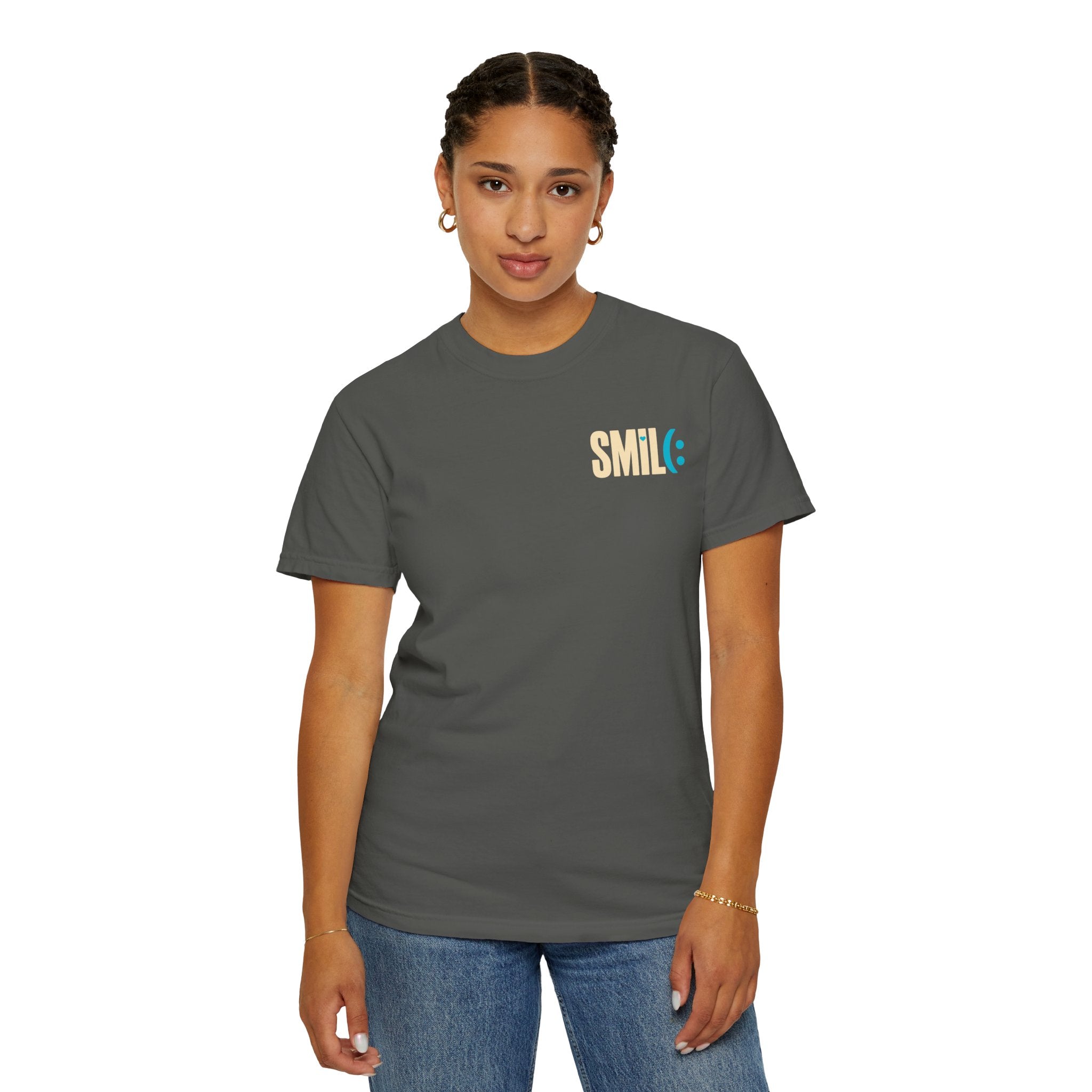 SMIL(: IT’S FREE. Charcoal & Plum Front-and-Back Tee