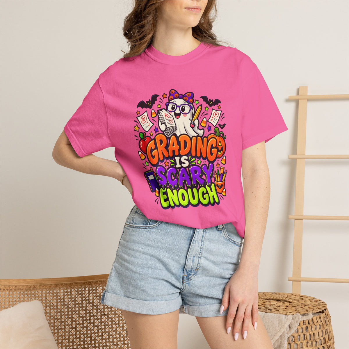Grading Is Scary Enough T-Shirt — Halloween Teacher Funny Tee