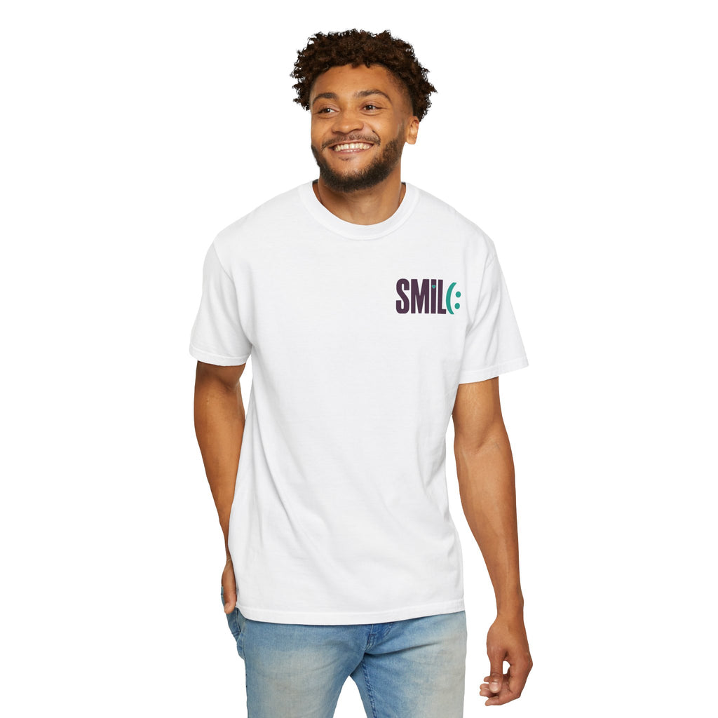 SMIL(: IT’S FREE. Front & Back Garment-Dyed Graphic Tee