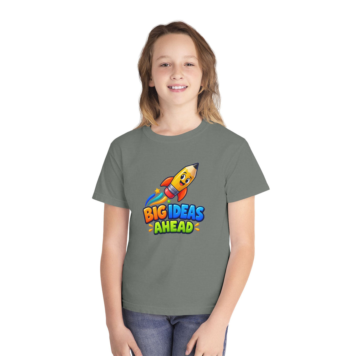 🚀 Big Ideas Ahead Rocket Pencil Kids Tee