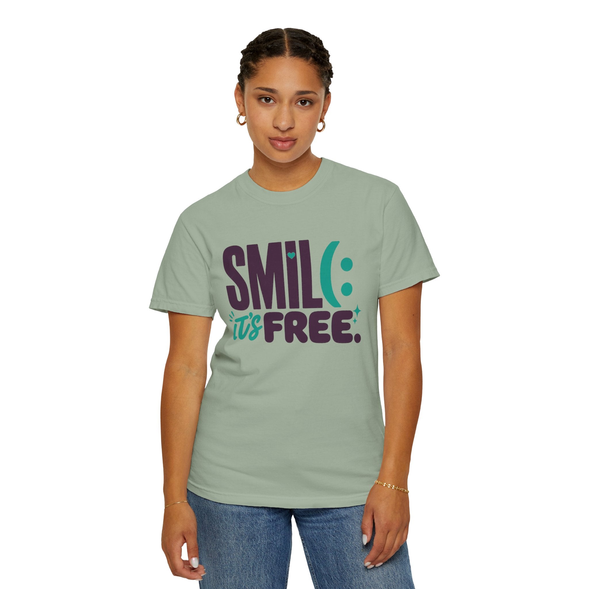SMIL(: IT’S FREE. Plum & Teal Garment-Dyed Graphic Tee