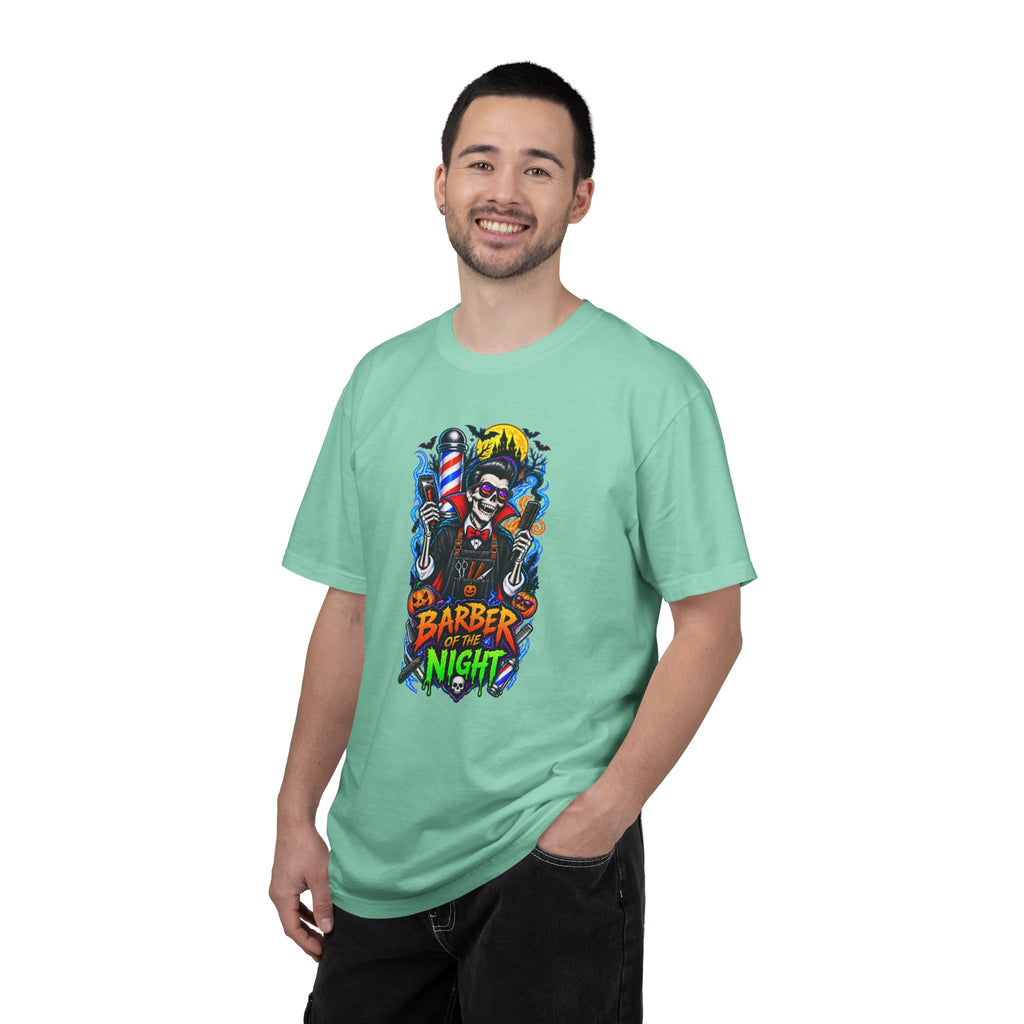 Barber of the Night Halloween Tee – Adult Unisex Barbershop Shirt