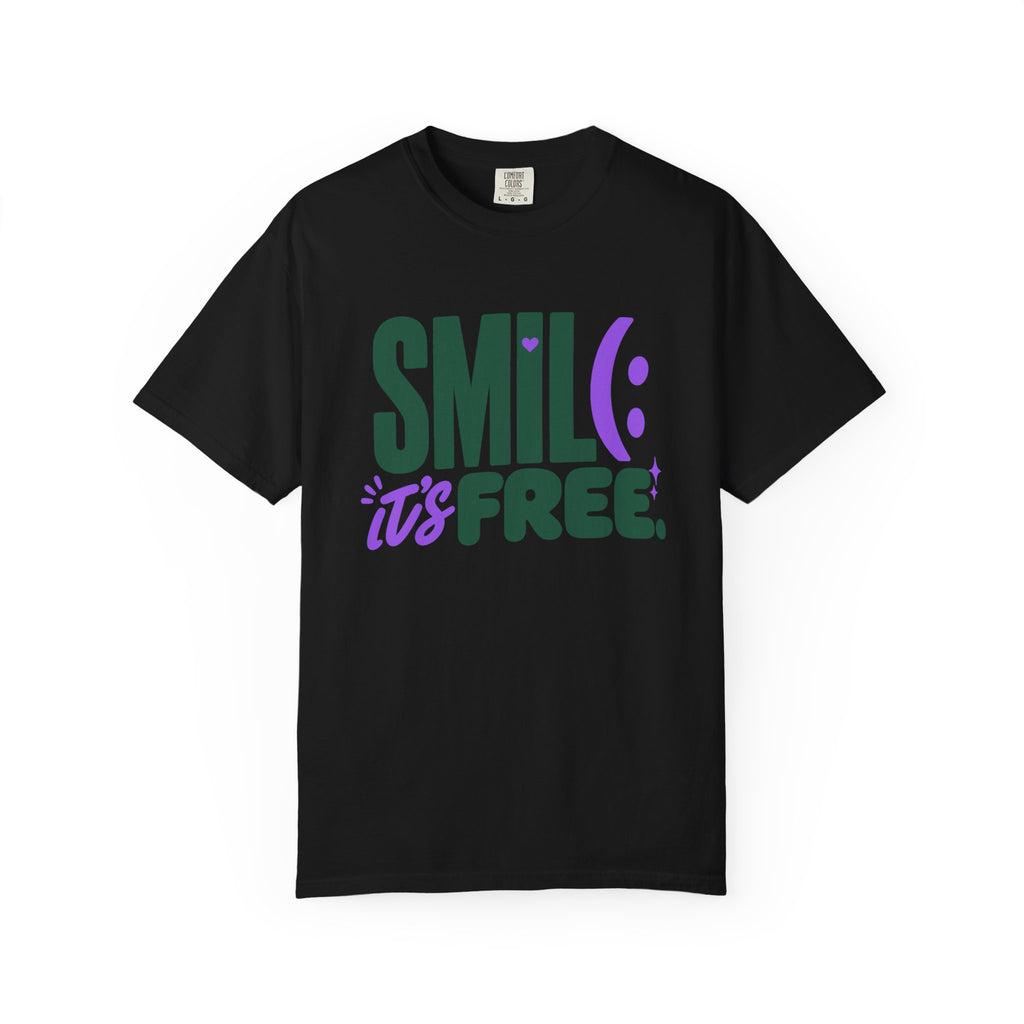 SMIL(: IT’S FREE. Forest Green & Purple Garment-Dyed Graphic Tee
