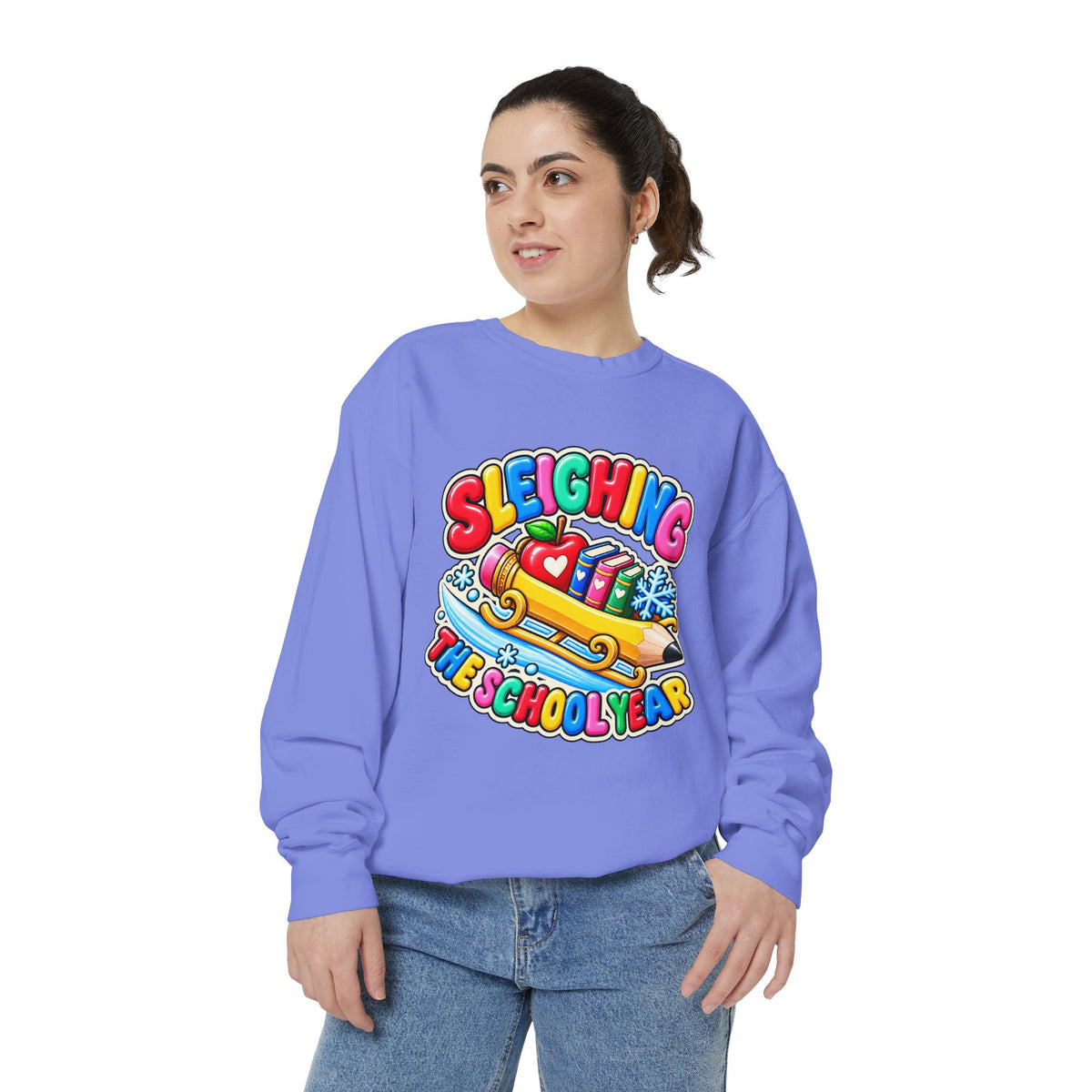 Sleighing the School Year Christmas Sweatshirt 📚🍎❄️
