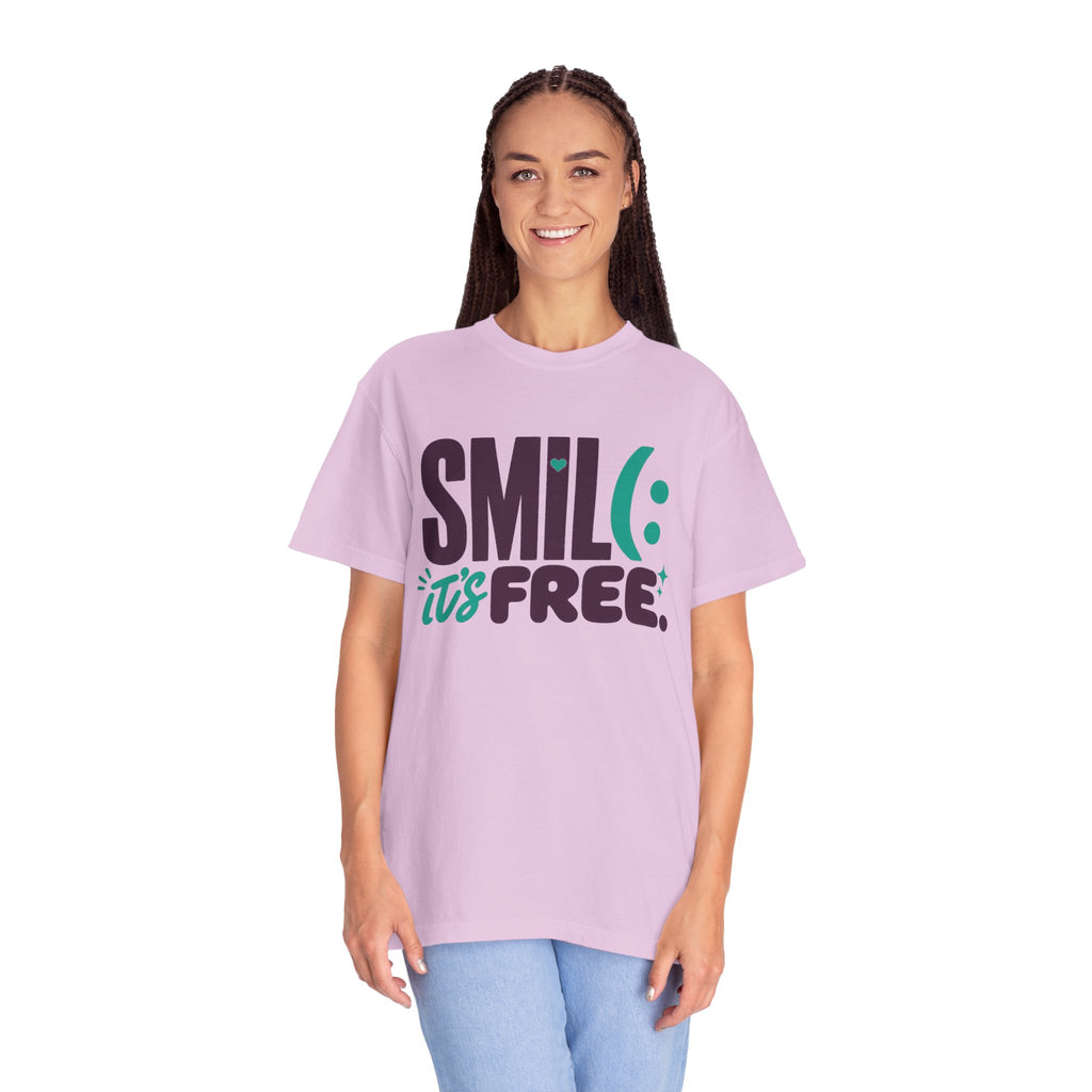SMIL(: IT’S FREE. Plum & Teal Garment-Dyed Graphic Tee
