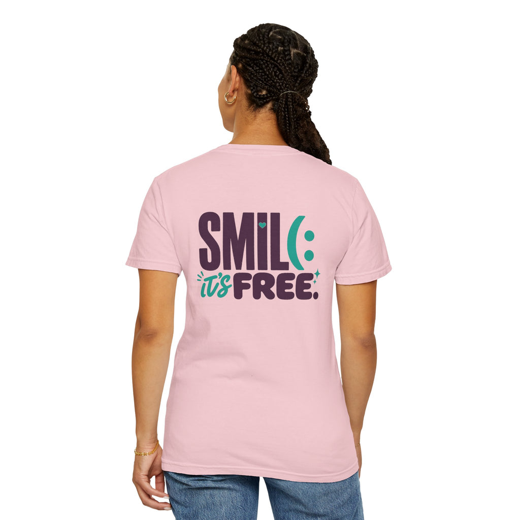 SMIL(: IT’S FREE. Front & Back Garment-Dyed Graphic Tee