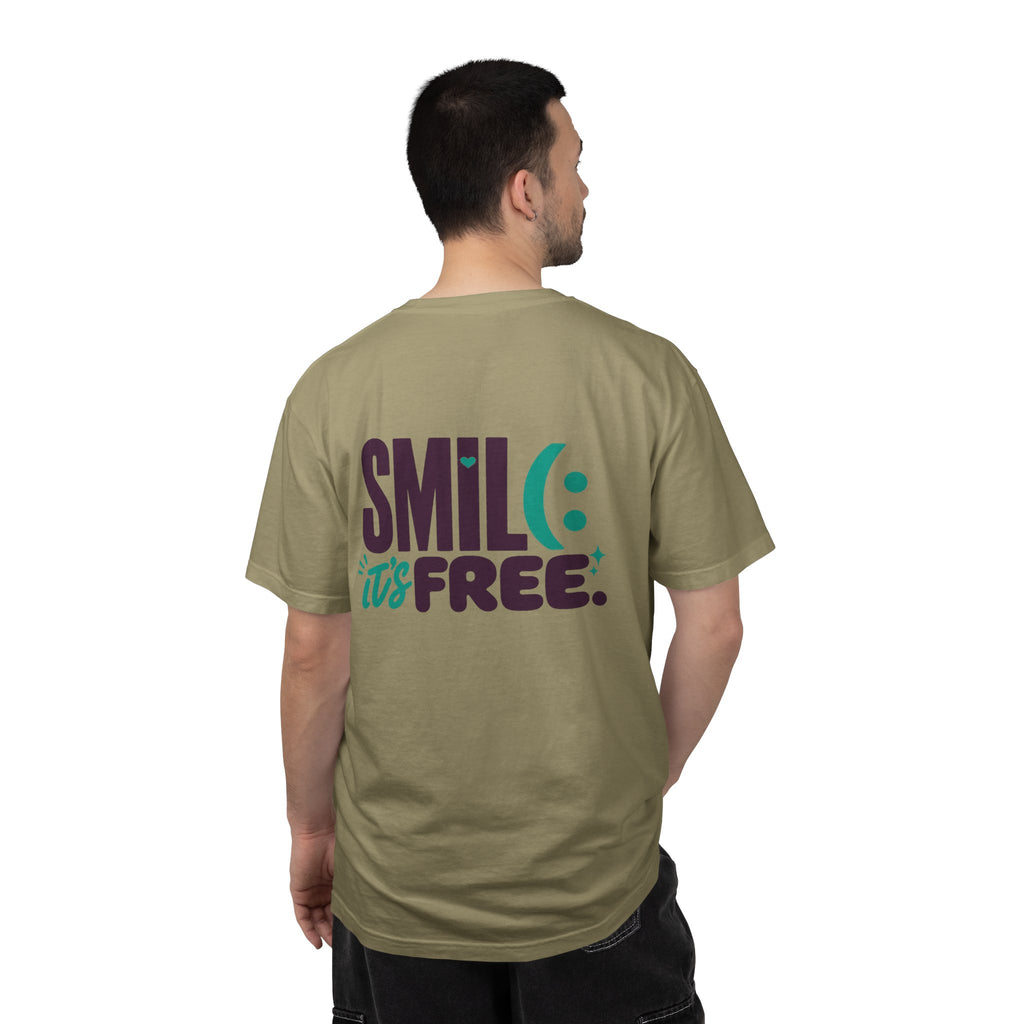 SMIL(: IT’S FREE. Front & Back Garment-Dyed Graphic Tee
