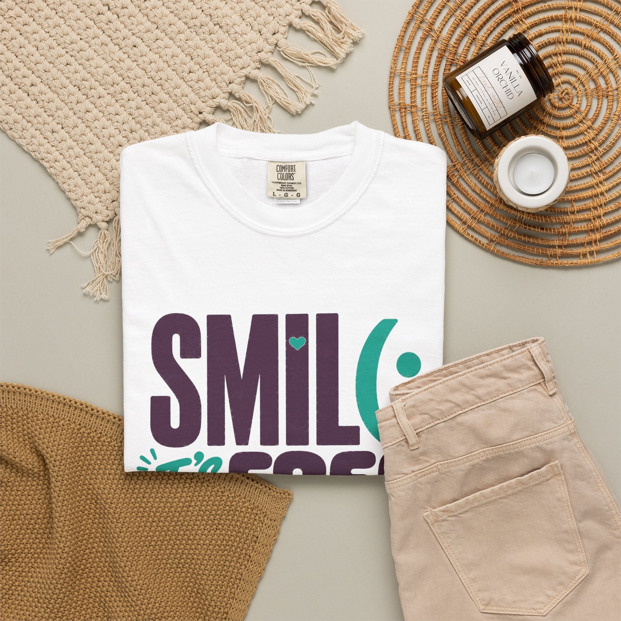 SMIL(: IT’S FREE. Plum & Teal Garment-Dyed Graphic Tee