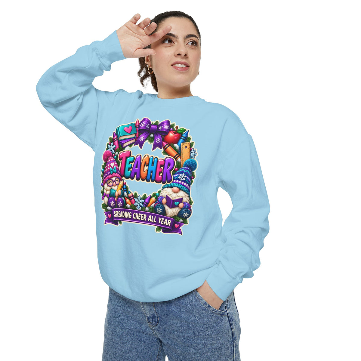 Teacher Spreading Gnomes Cheer All Year Christmas Sweatshirt