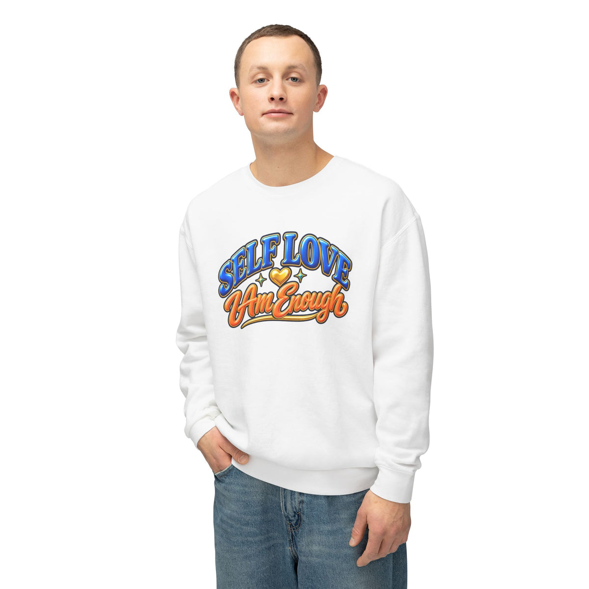 Self Love "I Am Enough" Crewneck Sweatshirt — Retro Positive Message Pullover