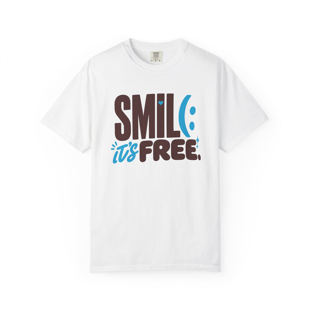 SMIL(: IT’S FREE. Brown & Bright Blue Garment-Dyed Graphic Tee