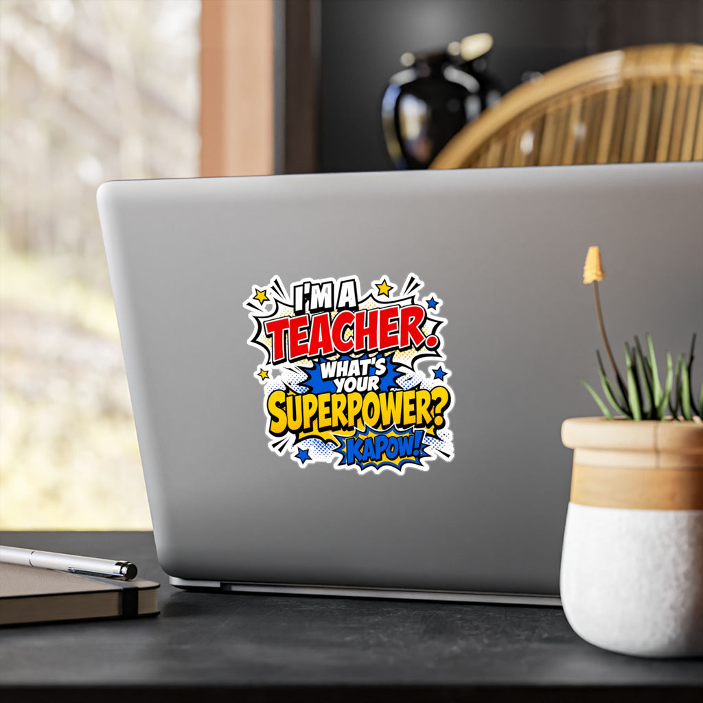 Teacher Superpower Retro Comic Book Die-Cut Decal Vinyl Sticker