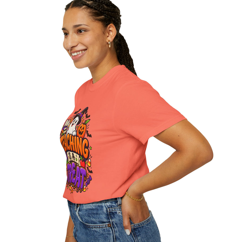 Teaching Is a Treat Halloween T-Shirt — Cute Ghost & Pumpkin Teacher Tee