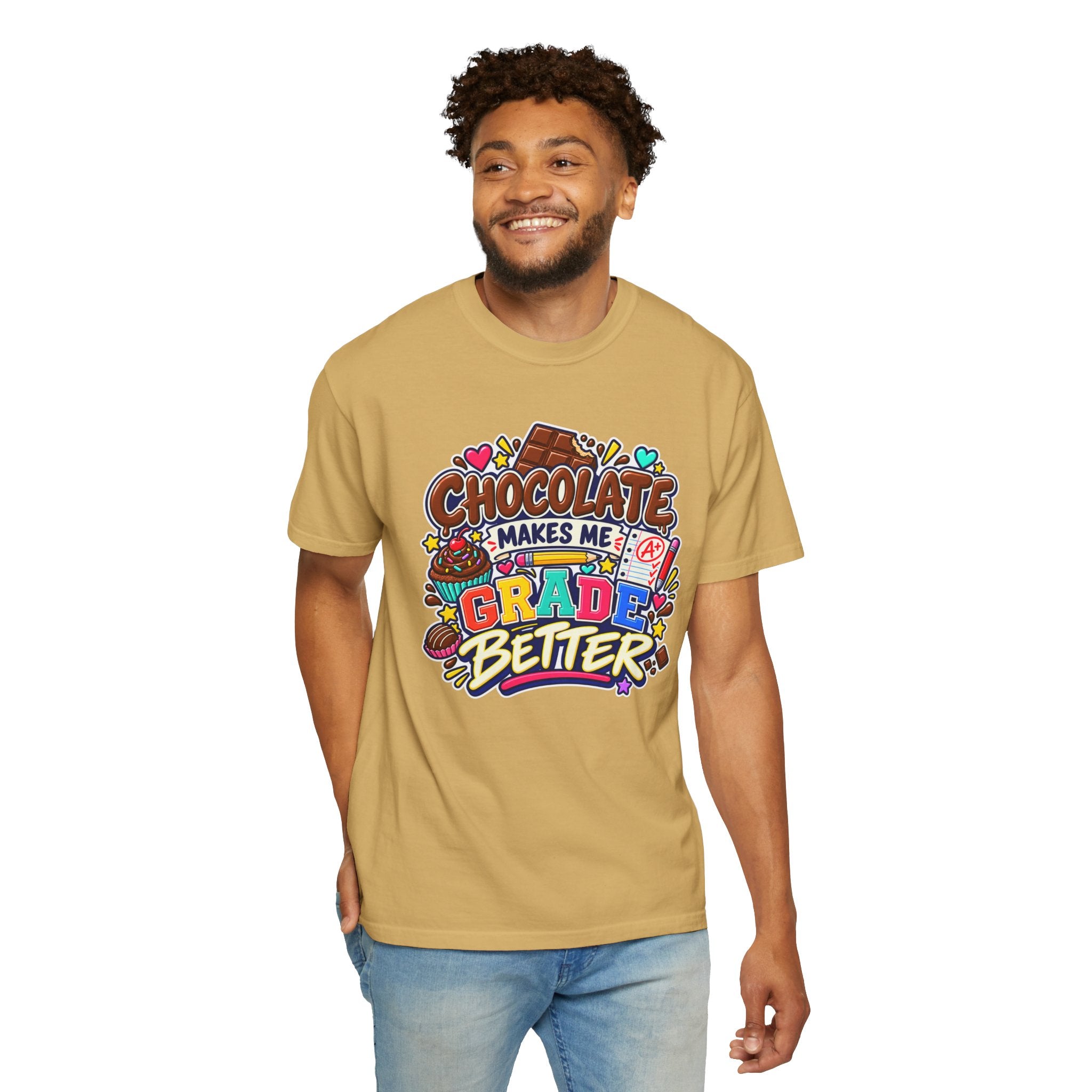 Chocolate Makes Me Grade Better Heavyweight Tee 🍫📚✏️