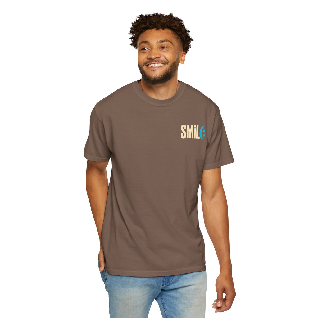 SMIL(: IT’S FREE. Charcoal & Plum Front-and-Back Tee