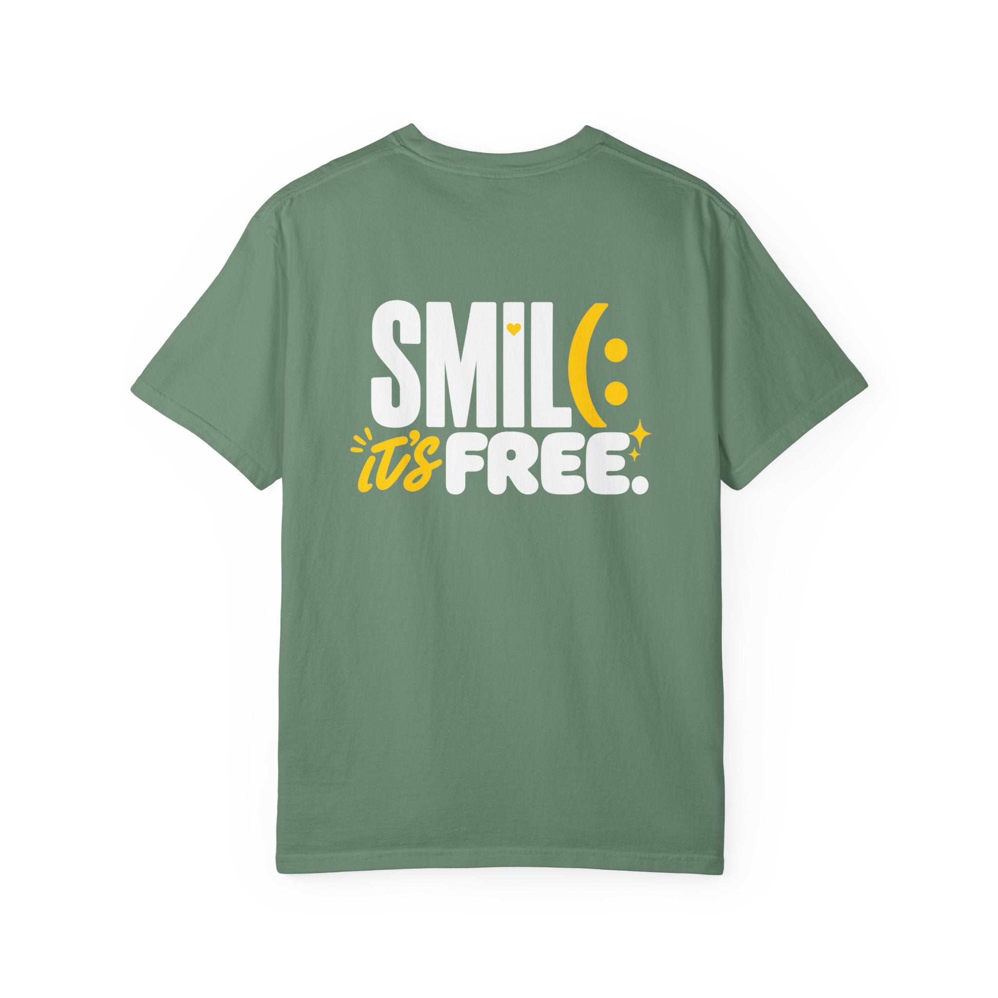 SMIL(: IT’S FREE. White & Yellow Front-and-Back Garment-Dyed Tee