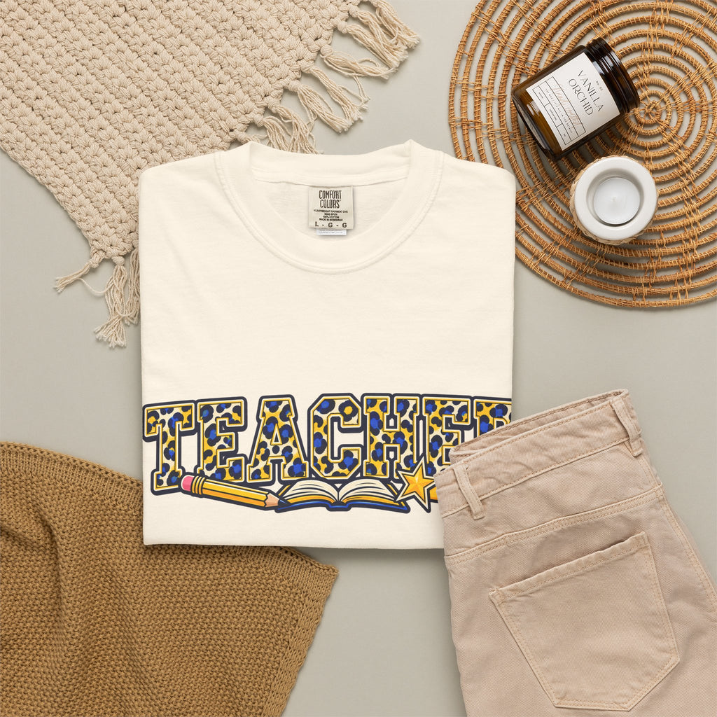 Leopard Print Teacher Comfort Colors® Heavyweight Tee 🍎✏️