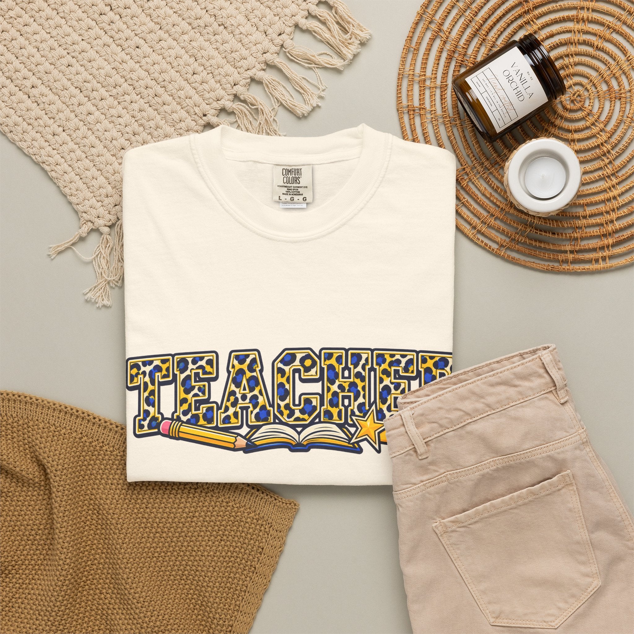 Leopard Print Teacher Comfort Colors® Heavyweight Tee 🍎✏️