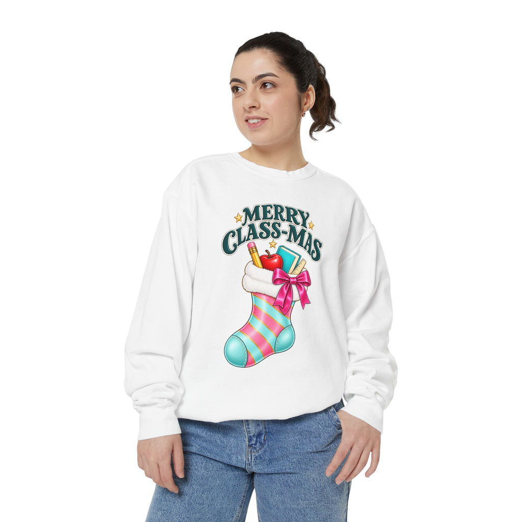 Merry Class-mas Sweatshirt — Christmas Teacher Holiday Stocking Crewneck