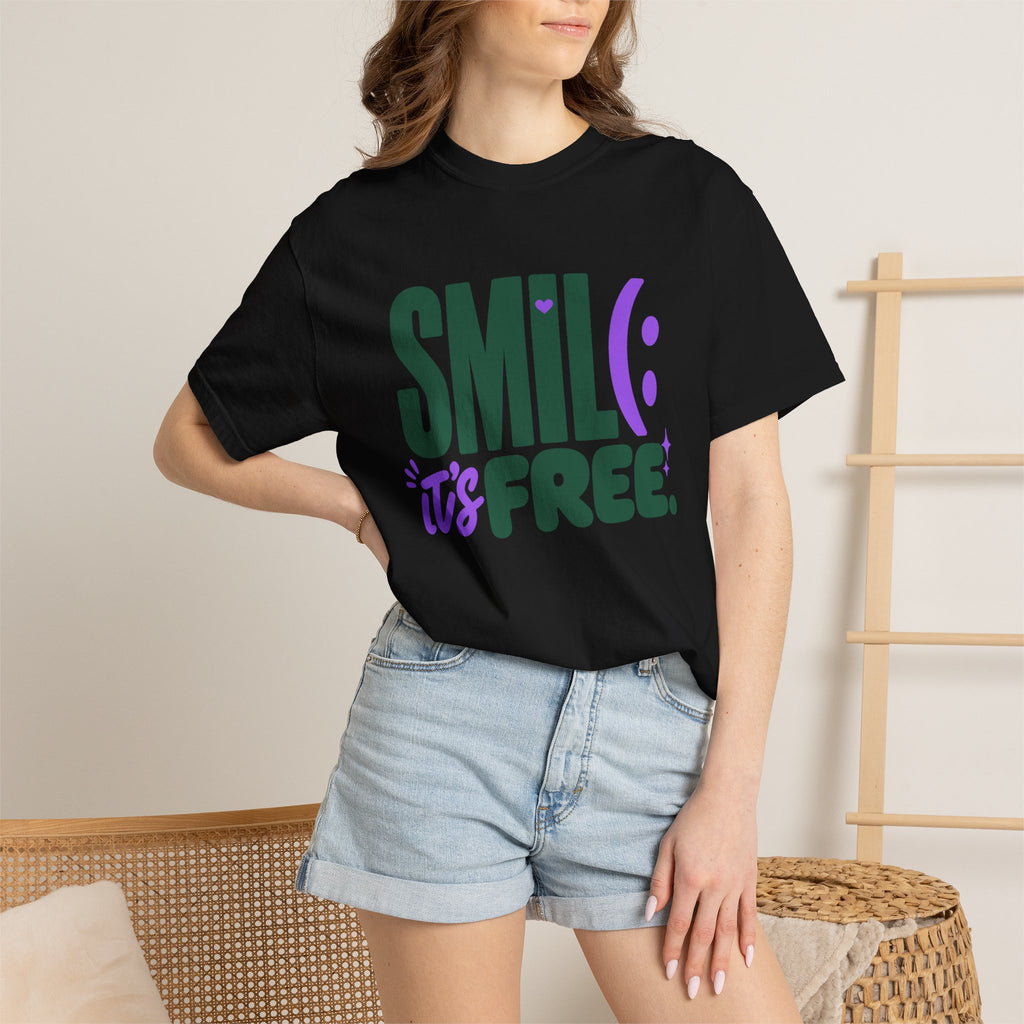 SMIL(: IT’S FREE. Forest Green & Purple Garment-Dyed Graphic Tee