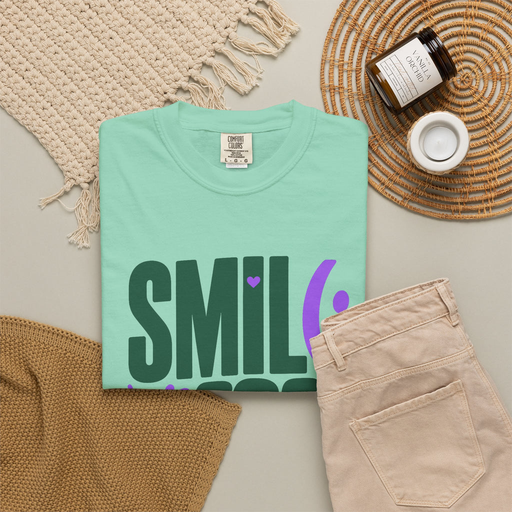 SMIL(: IT’S FREE. Forest Green & Purple Garment-Dyed Graphic Tee