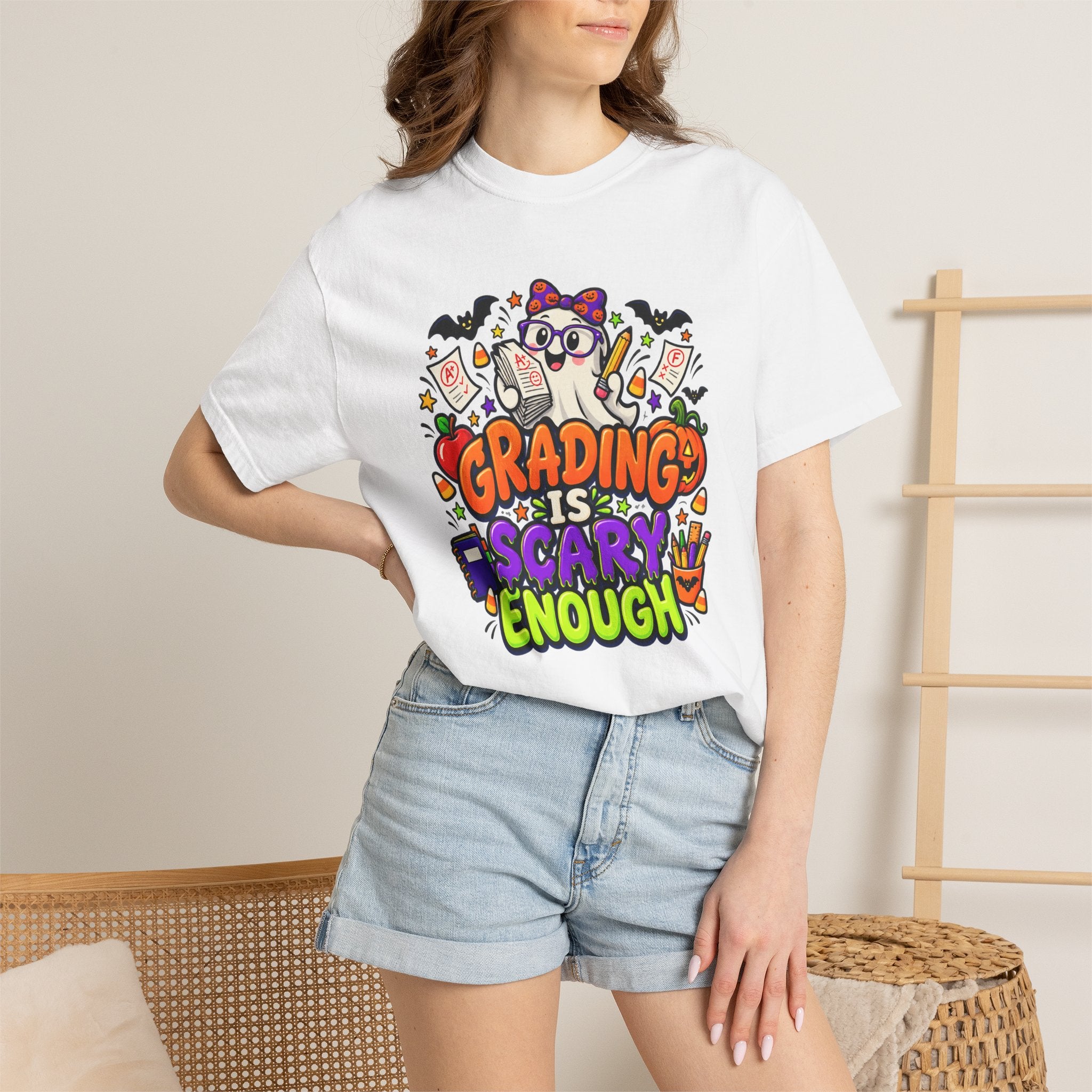 Grading Is Scary Enough T-Shirt — Halloween Teacher Funny Tee