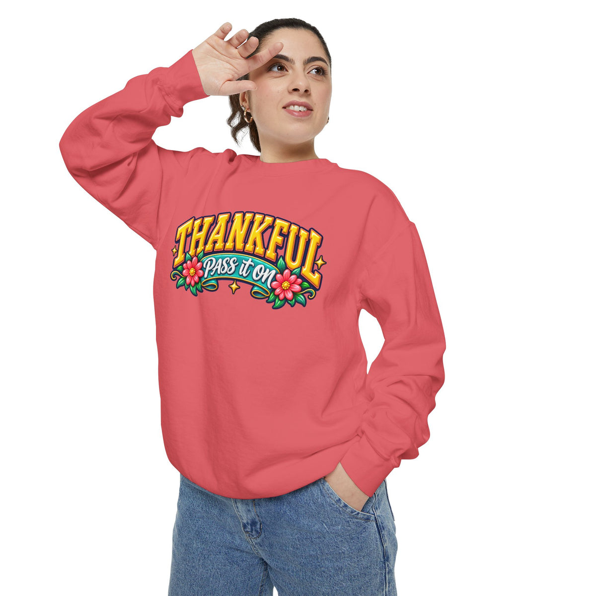 Thankful Pass It On Sweatshirt — Graphic Thankful Floral Crewneck
