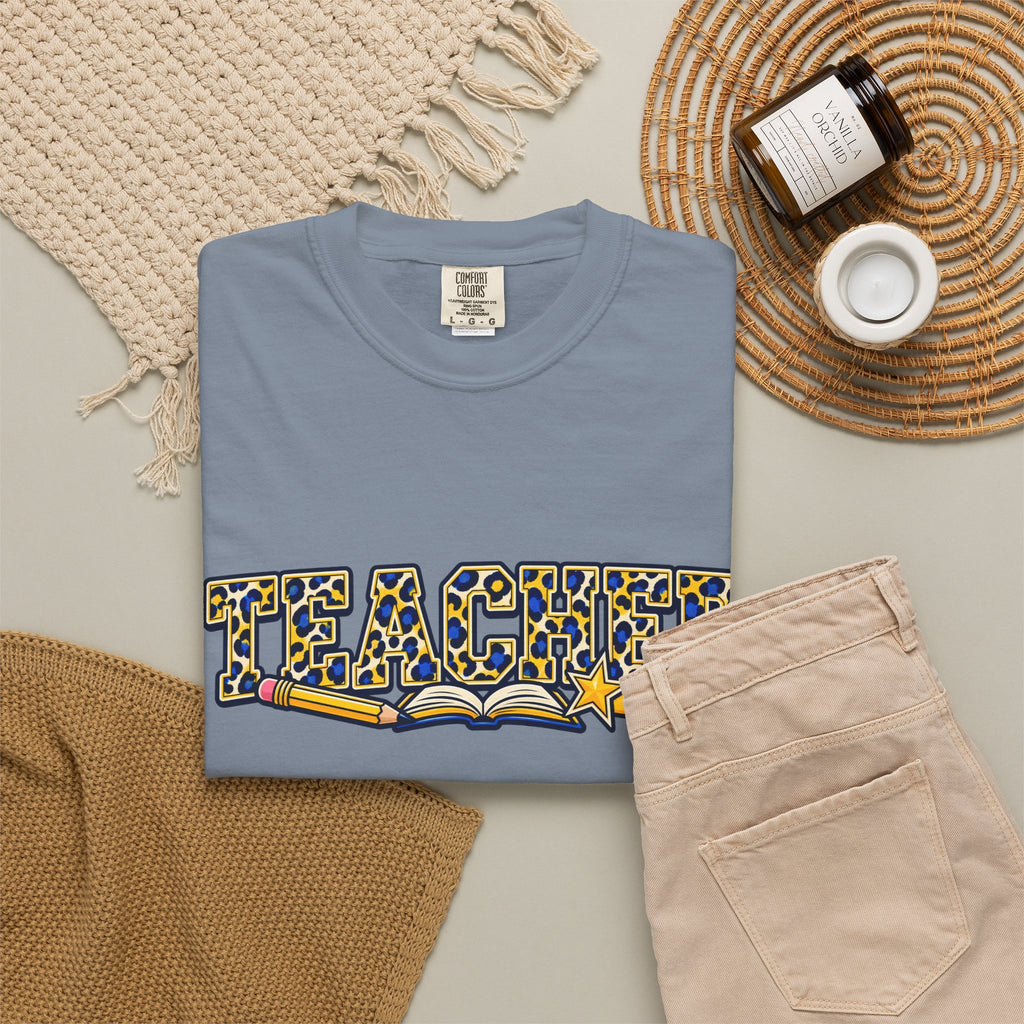 Leopard Print Teacher Comfort Colors® Heavyweight Tee 🍎✏️