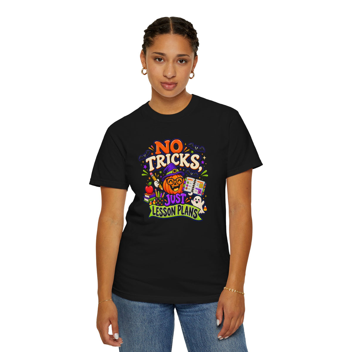 Halloween Teacher T-Shirt - "No Tricks, Just Lesson Plans"