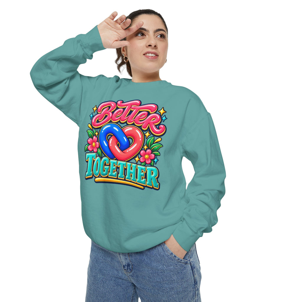 Better Together Heart Sweatshirt — Yellow & Aqua