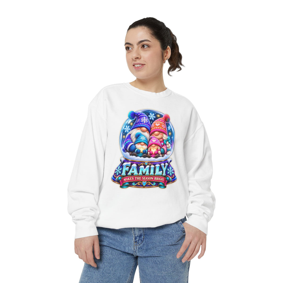 Family Gnome Christmas Sweatshirt "Family Makes the Season Bright"