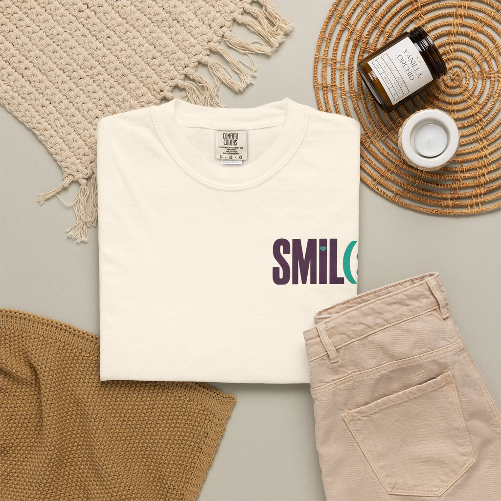 SMIL(: IT’S FREE. Front & Back Garment-Dyed Graphic Tee