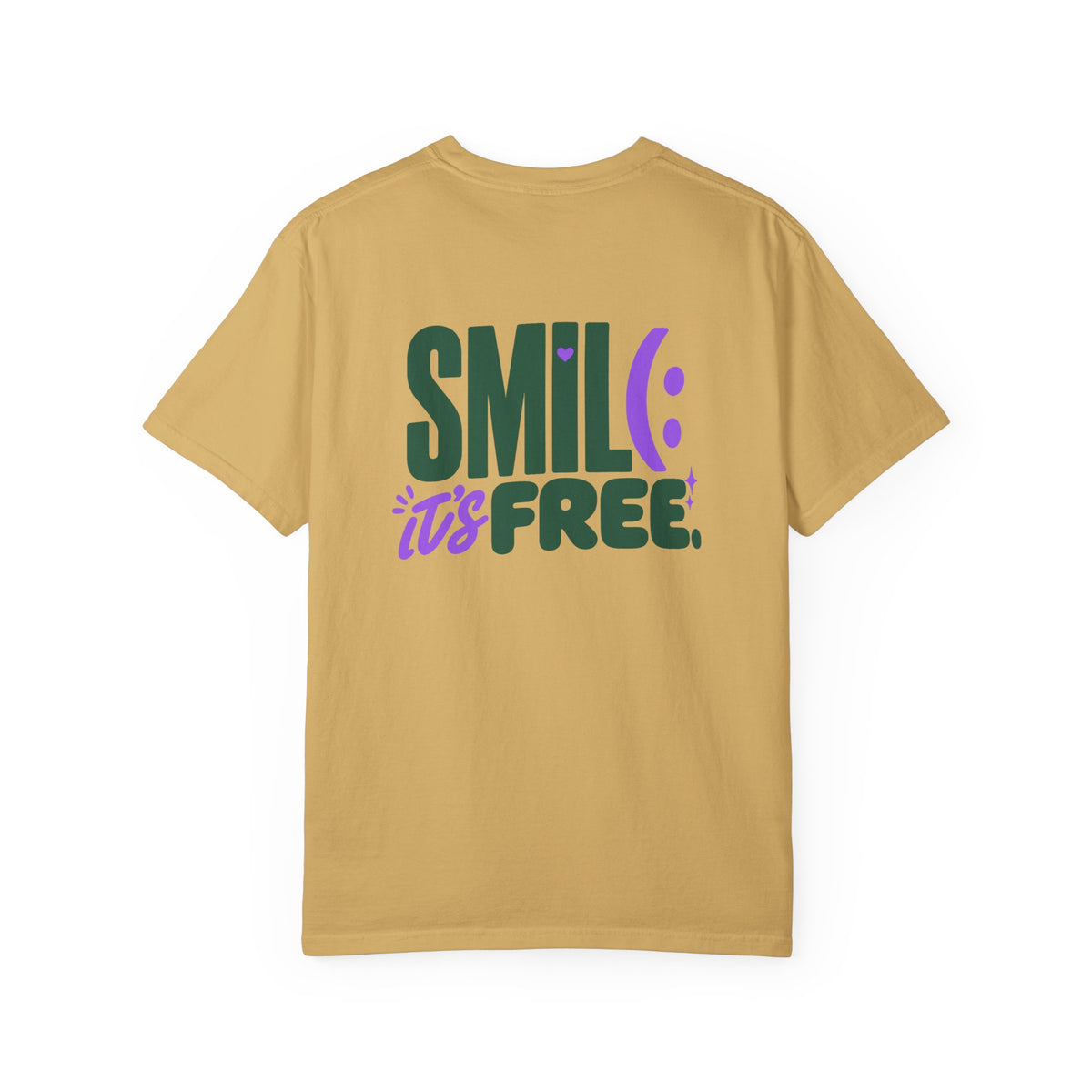 SMIL(: IT’S FREE. Green & Purple Front-and-Back Garment-Dyed Tee