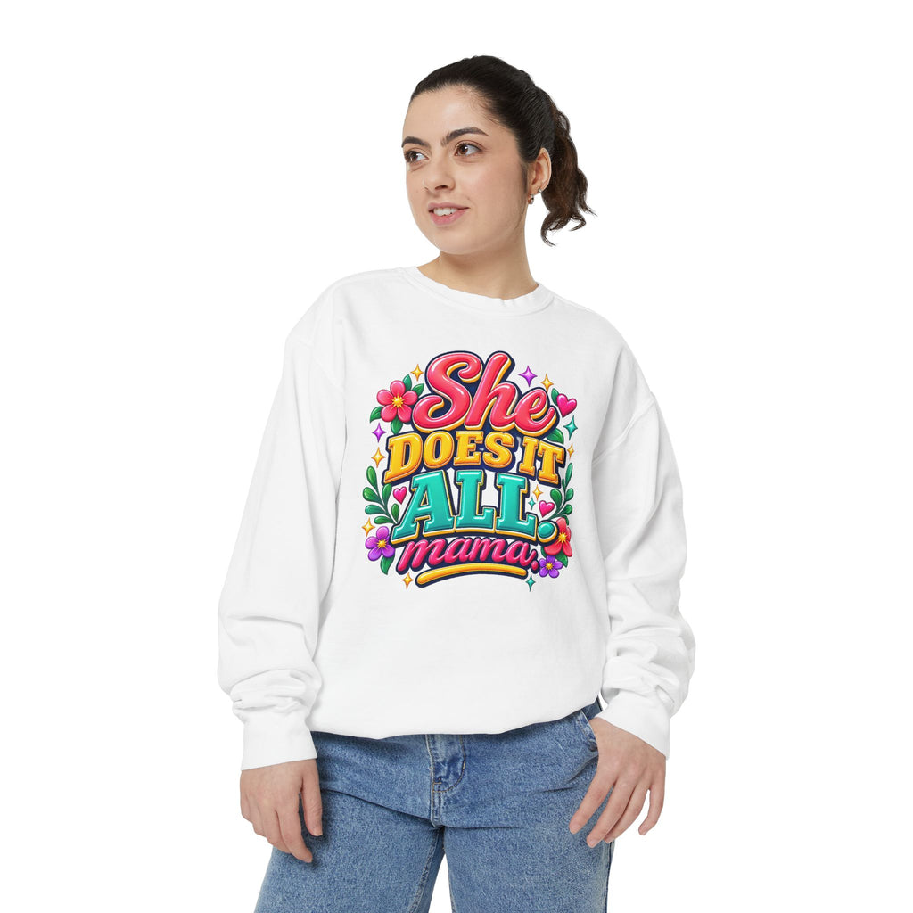 She Does It All Mama Sweatshirt — Floral Mom Appreciation Crewneck