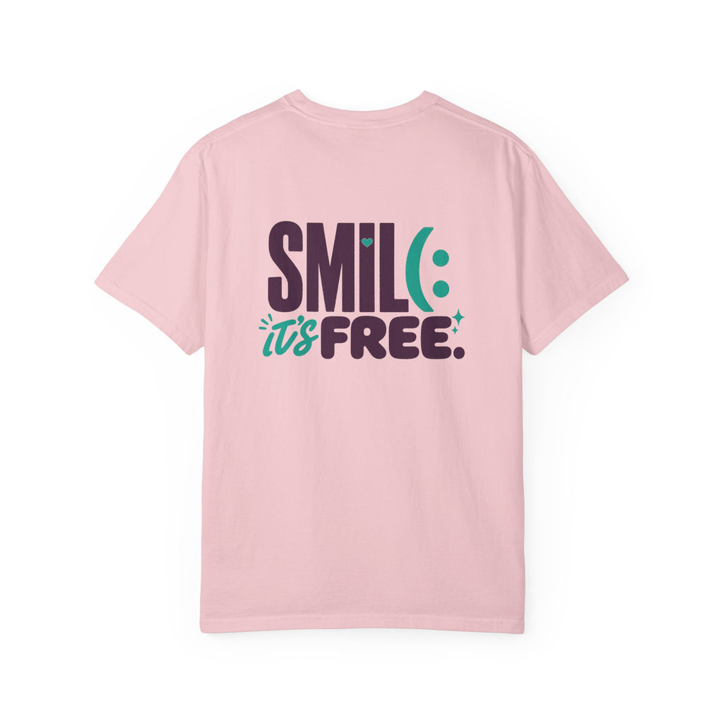 SMIL(: IT’S FREE. Front & Back Garment-Dyed Graphic Tee