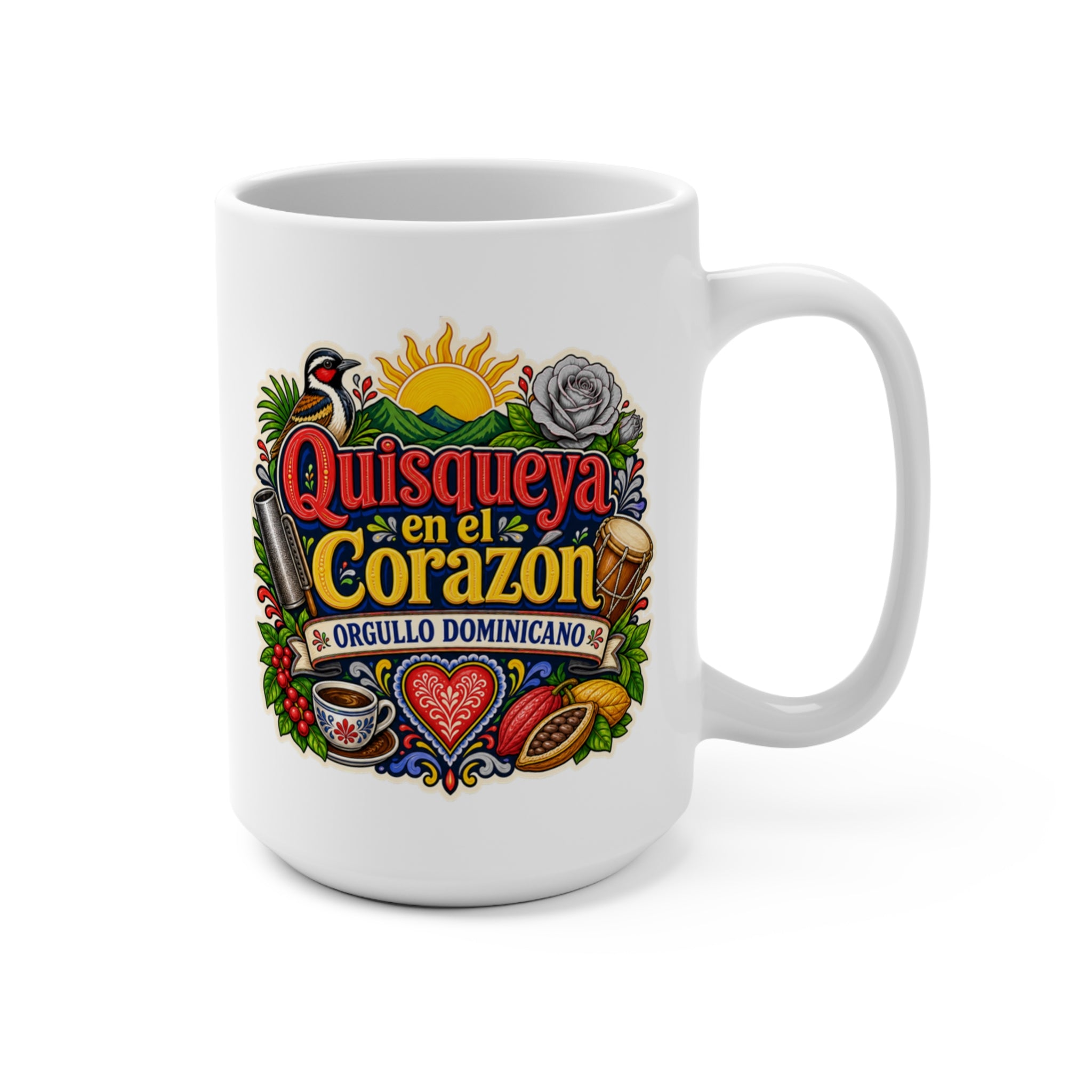 Quisqueya en el Corazón Mug - Orgullo Dominicano Coffee Cup - Dominican Republic Heritage Gift for Dominicans, Families and Cafecito Lovers