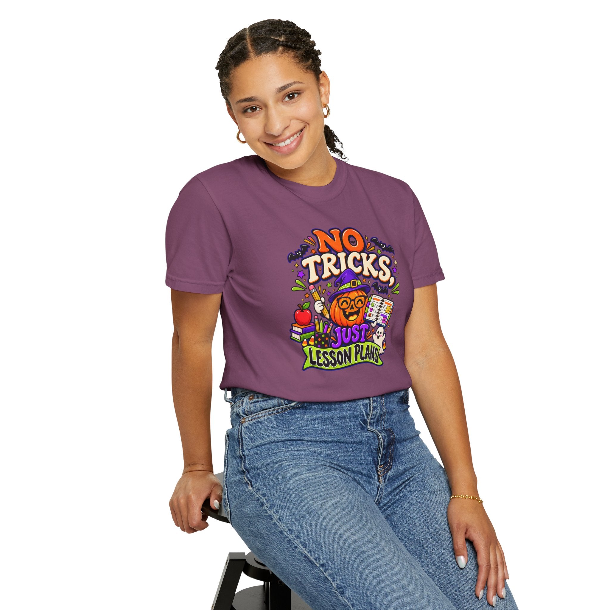 Halloween Teacher T-Shirt - "No Tricks, Just Lesson Plans"