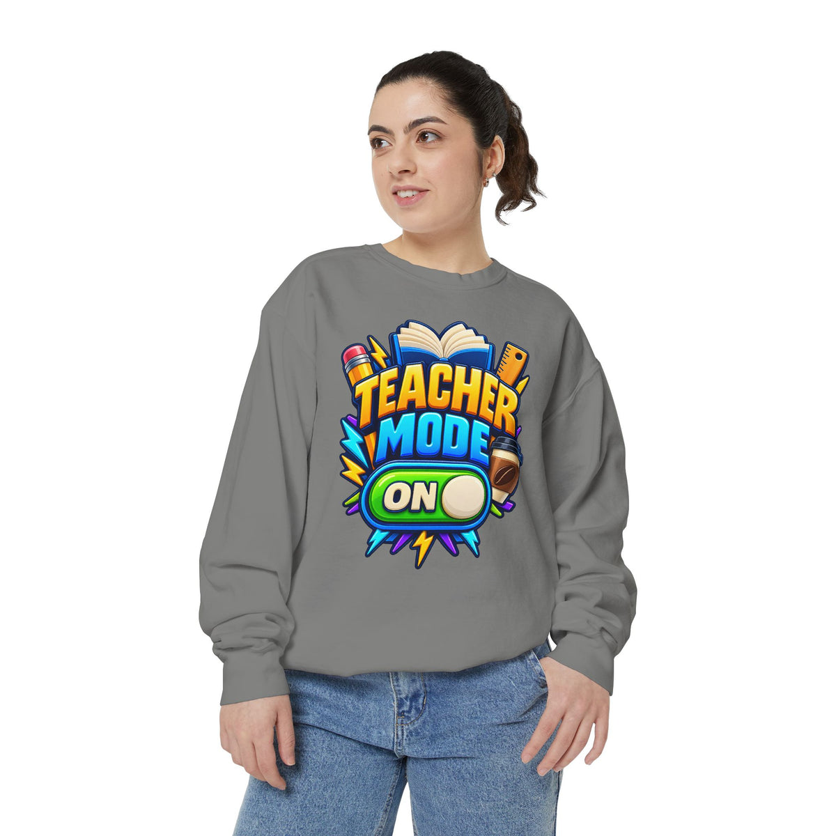 Teacher Mode On Sweatshirt 📚☕ | Funny Teacher Crewneck