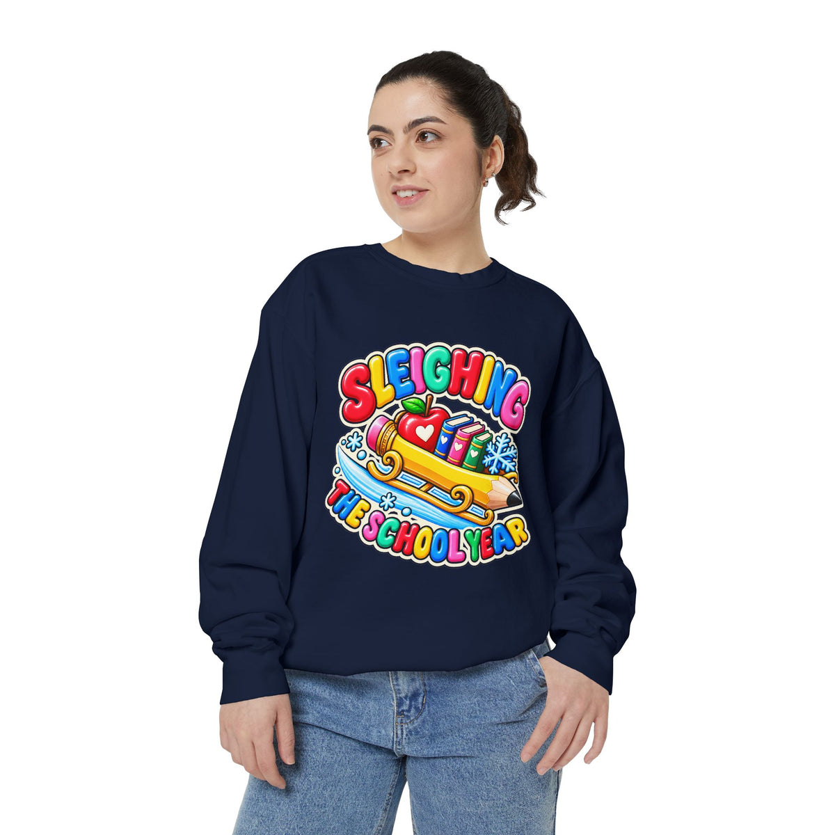 Sleighing the School Year Christmas Sweatshirt 📚🍎❄️