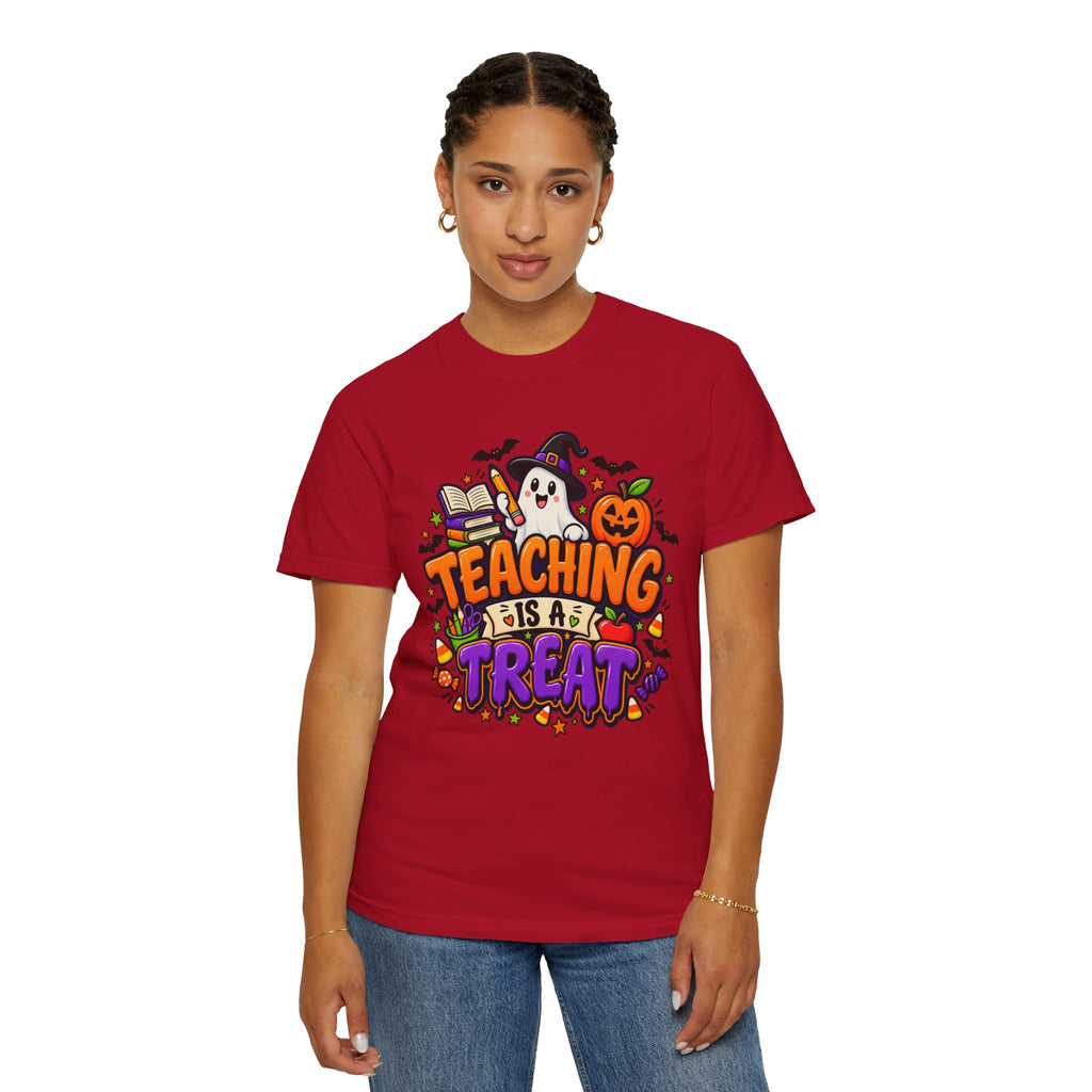 Teaching Is a Treat Halloween T-Shirt — Cute Ghost & Pumpkin Teacher Tee