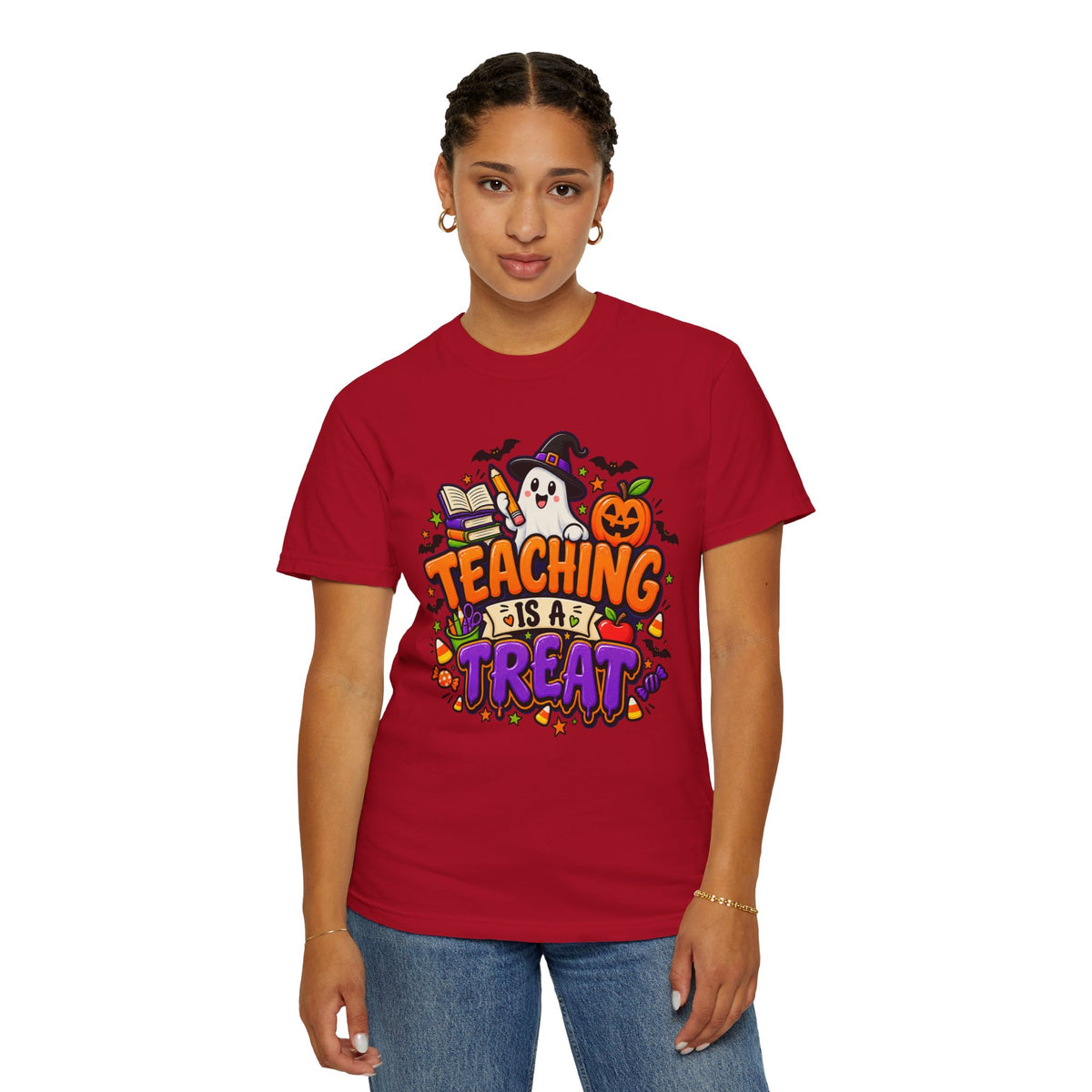 Teaching Is a Treat Halloween T-Shirt — Cute Ghost & Pumpkin Teacher Tee