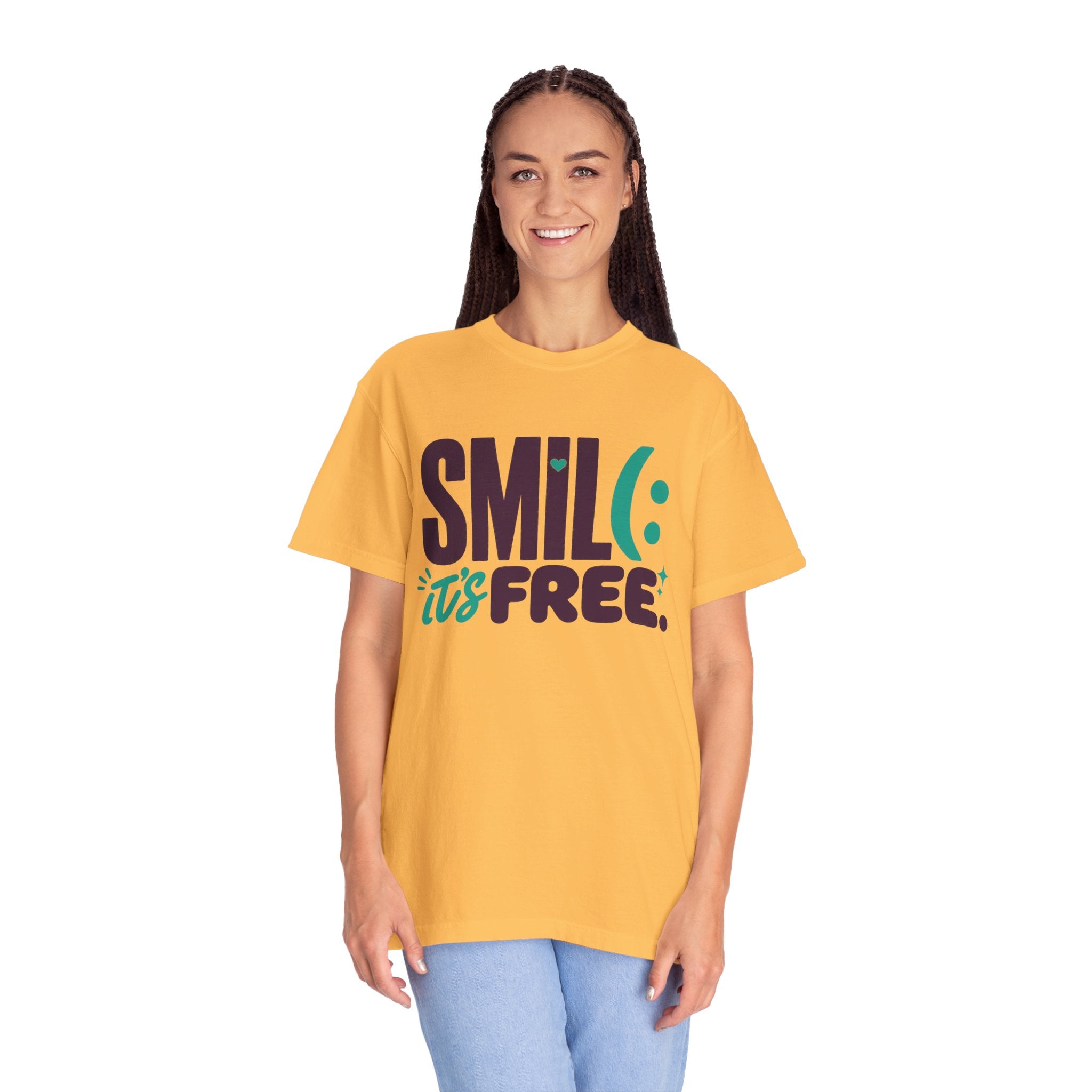 SMIL(: IT’S FREE. Plum & Teal Garment-Dyed Graphic Tee