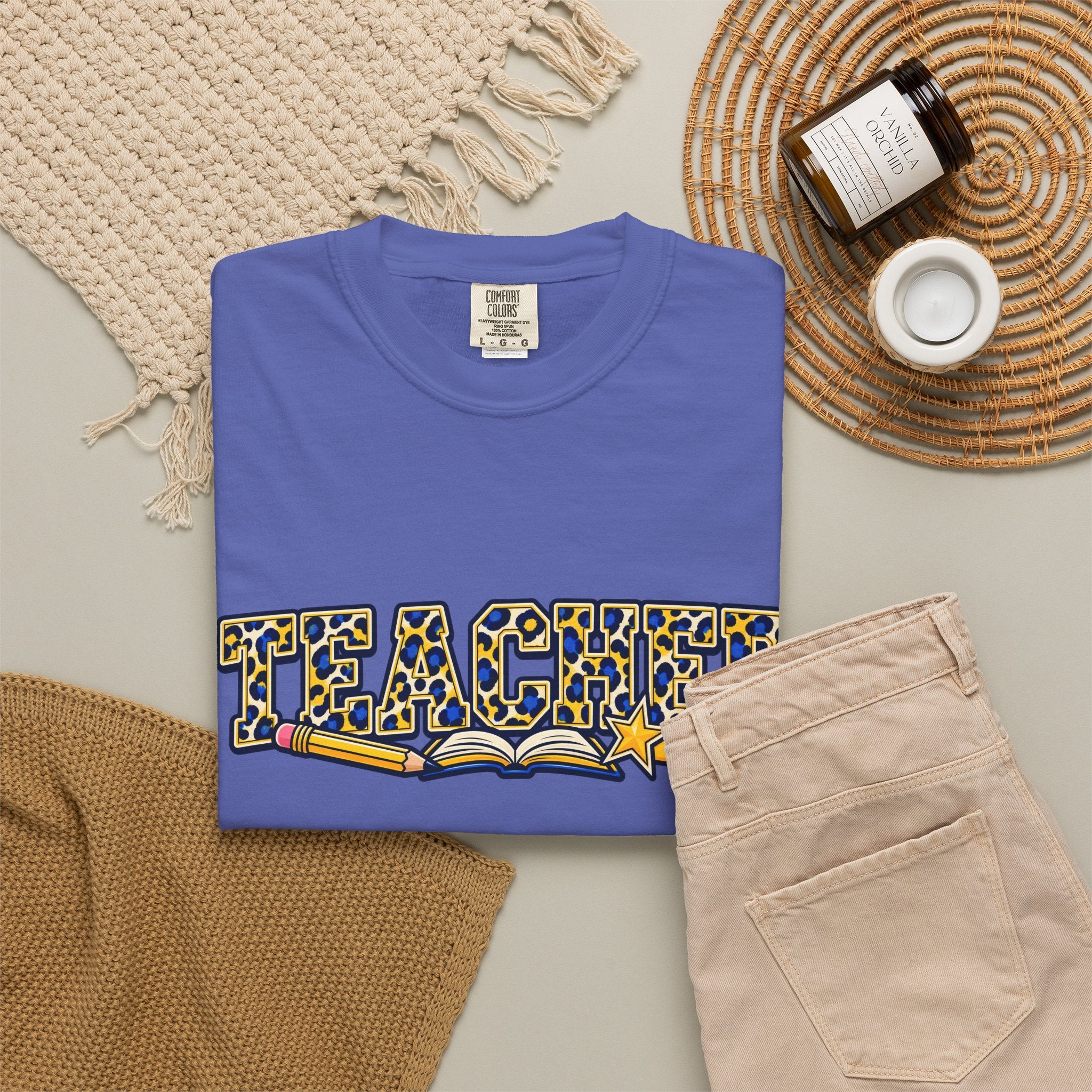 Leopard Print Teacher Comfort Colors® Heavyweight Tee 🍎✏️