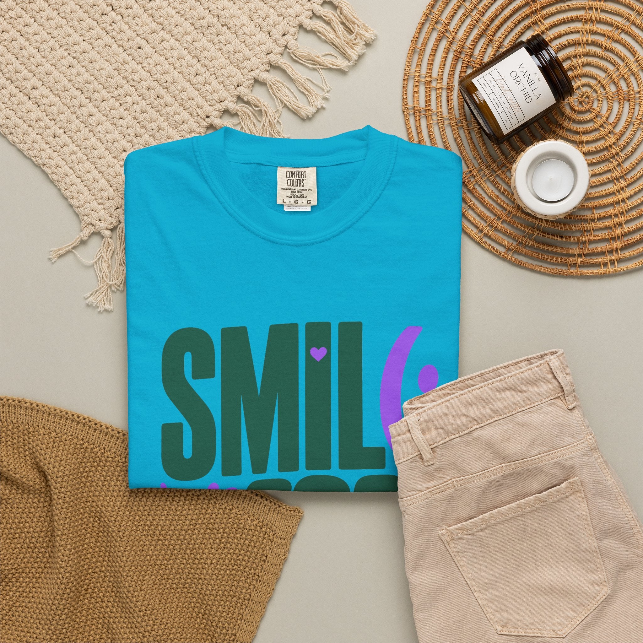 SMIL(: IT’S FREE. Forest Green & Purple Garment-Dyed Graphic Tee