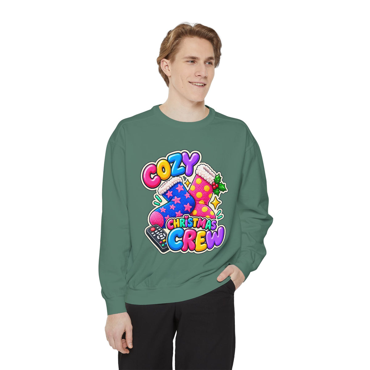 Cozy Christmas Crew Crewneck Sweatshirt 🧦🎄📺