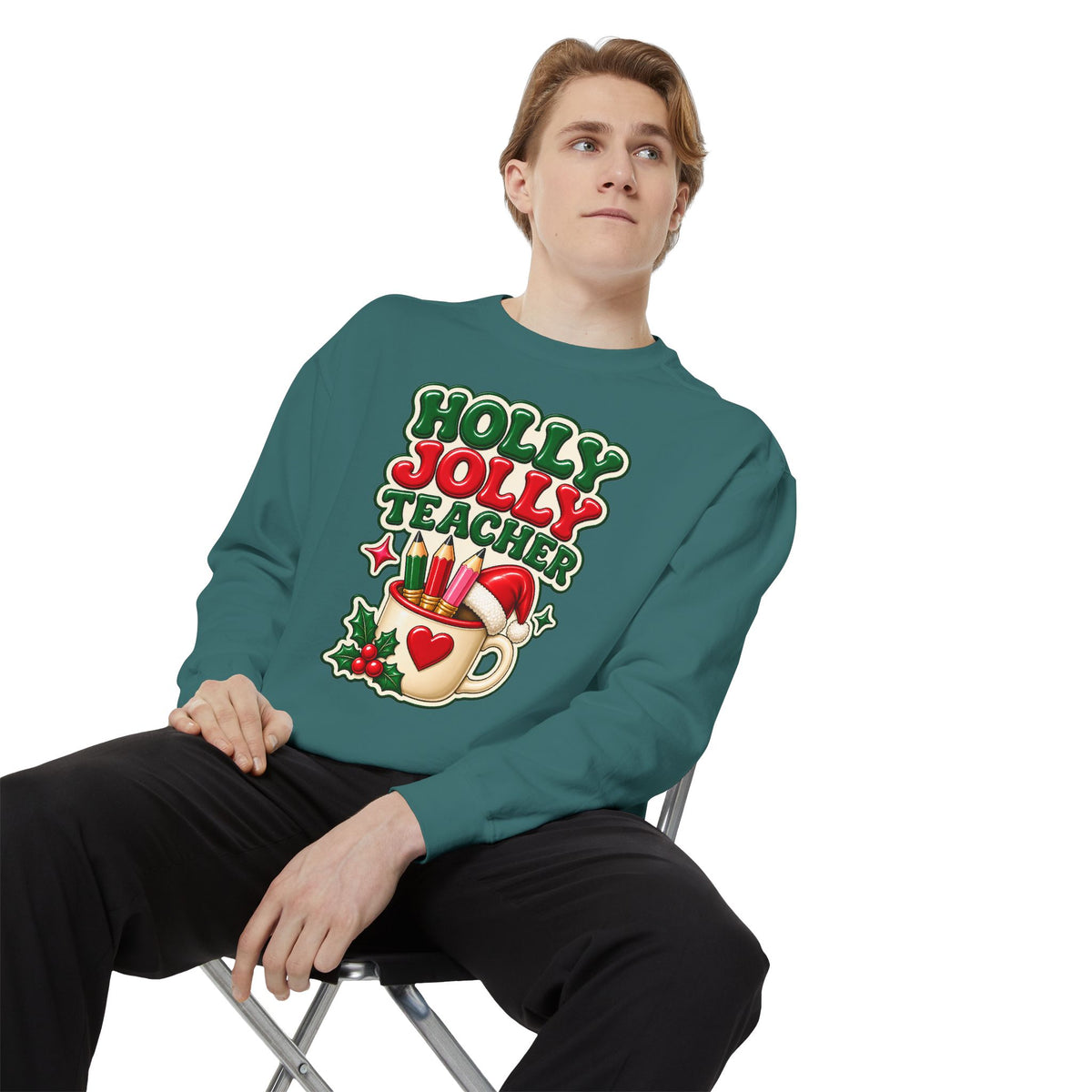Holly Jolly Teacher Sweatshirt – Christmas Mug Holiday Teacher Gift