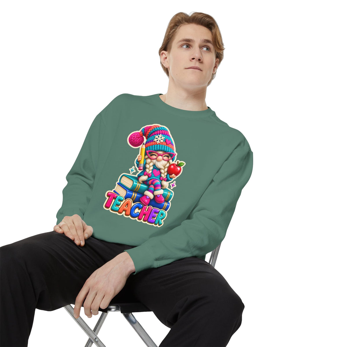 Teacher Gnome Book Lover Holiday Sweatshirt