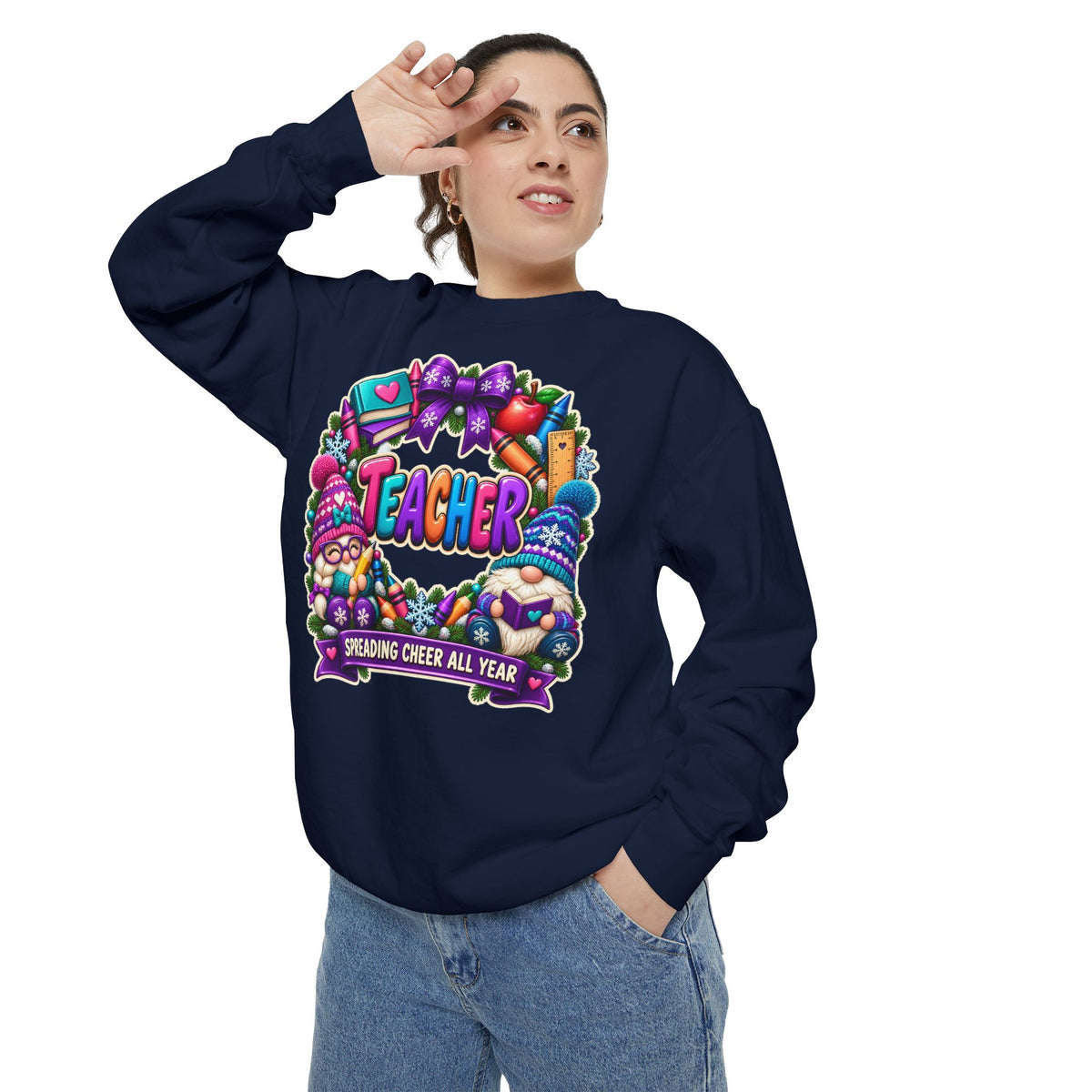 Teacher Spreading Gnomes Cheer All Year Christmas Sweatshirt